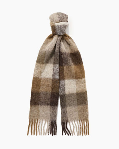 Fringed Checked Knitted Wool Scarf