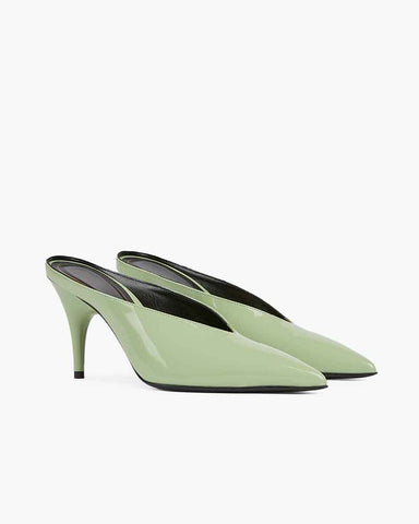 Sleek 90s Style Heeled Sabots Glossy Finish