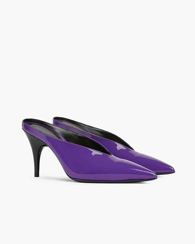 Sleek 90s Style Heeled Sabots Glossy Finish