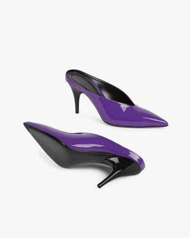 Sleek 90s Style Heeled Sabots Glossy Finish