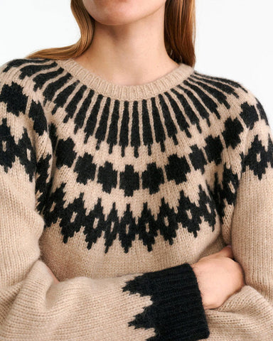 Round Neck Wool Blend Jumper Fair Isle