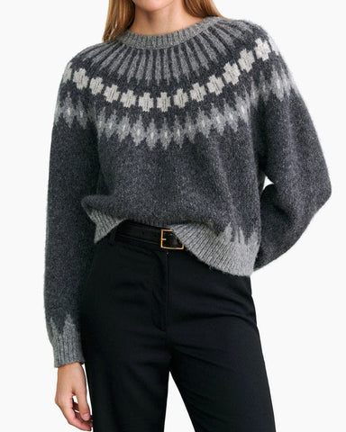 Round Neck Wool Blend Jumper Fair Isle