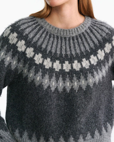Round Neck Wool Blend Jumper Fair Isle