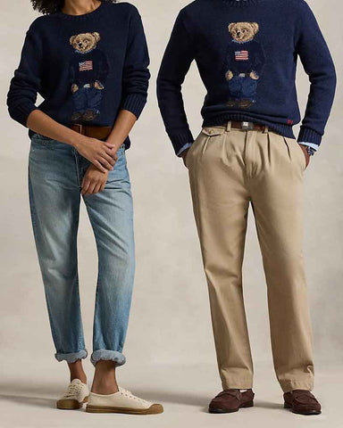 Navy Crewneck Sweater Flag Bear Graphic