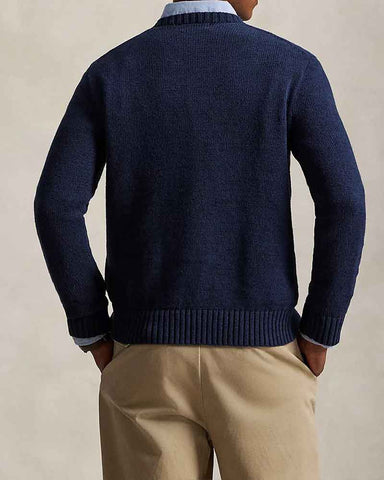 Navy Crewneck Sweater Flag Bear Graphic