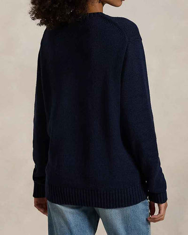 Navy Crewneck Sweater Flag Bear Graphic