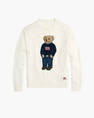 Navy Crewneck Sweater Flag Bear Graphic