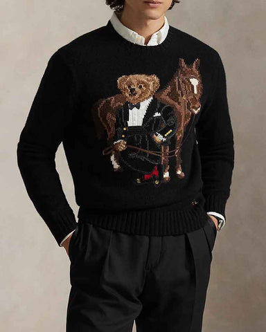 Men's Crewneck Knit Tuxedo Bear Equestrian Design