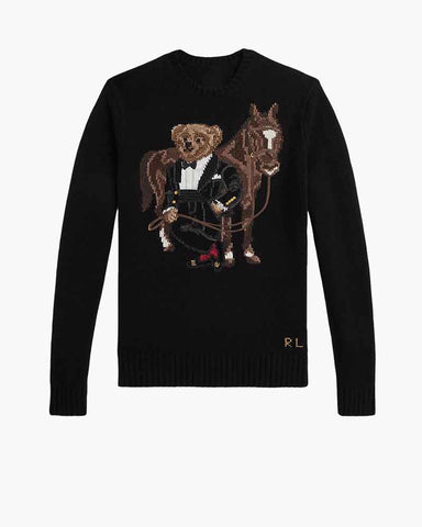 Men's Crewneck Knit Tuxedo Bear Equestrian Design