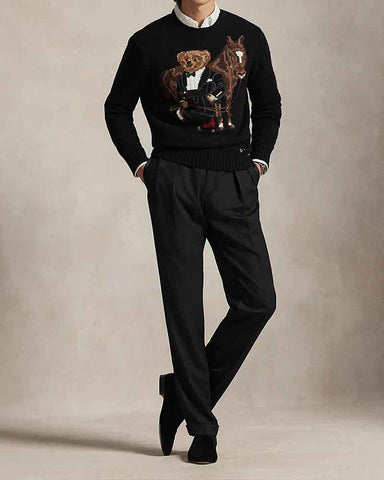 Men's Crewneck Knit Tuxedo Bear Equestrian Design