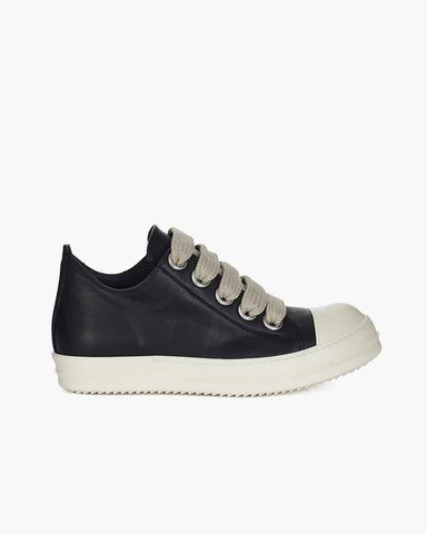Black Leather Low Top Sneaker for Urban Streetwear Oversized Laces