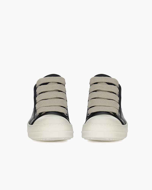 Black Leather Low Top Sneaker for Urban Streetwear Oversized Laces