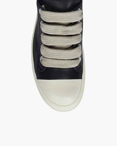 Black Leather Low Top Sneaker for Urban Streetwear Oversized Laces
