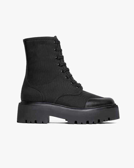 Chunky Sole Laced Boot for Winter Utility Mixed Materials
