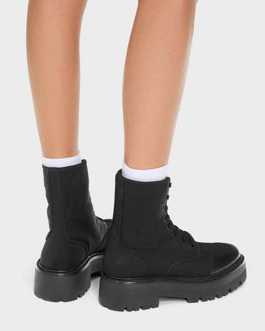 Chunky Sole Laced Boot for Winter Utility Mixed Materials