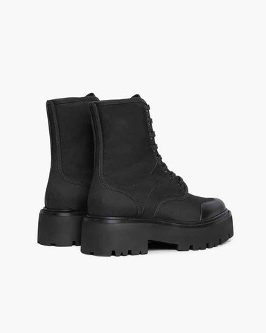 Chunky Sole Laced Boot for Winter Utility Mixed Materials