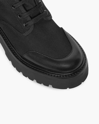 Chunky Sole Laced Boot for Winter Utility Mixed Materials