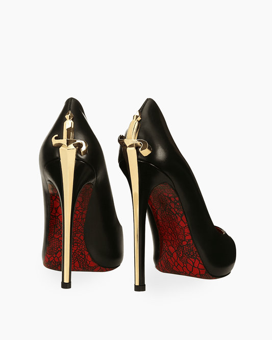 evening-gala-black-leather-pointed-pump-gold-sculptural-heel