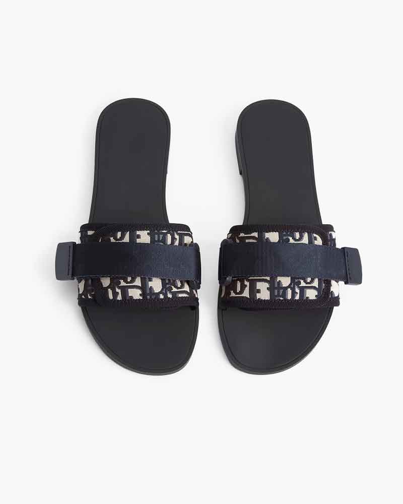 Luxury Resort Shiny Technical Slide Monogram Pattern