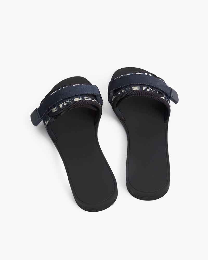 Luxury Resort Shiny Technical Slide Monogram Pattern