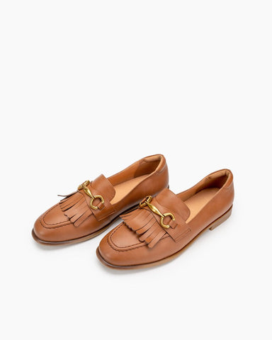 Tassel Chain Genuine Leather Slip on Loafers