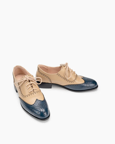 Lace Up Two Tone Flat Brogues Wingtip Oxford