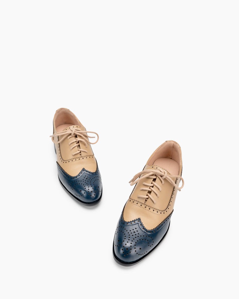 Lace Up Two Tone Flat Brogues Wingtip Oxford