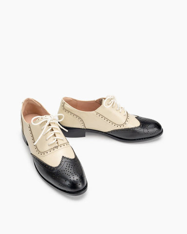 Lace Up Two Tone Flat Brogues Wingtip Oxford