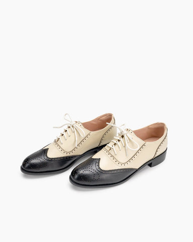 Lace Up Two Tone Flat Brogues Wingtip Oxford