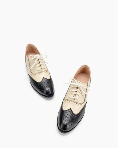 Lace Up Two Tone Flat Brogues Wingtip Oxford