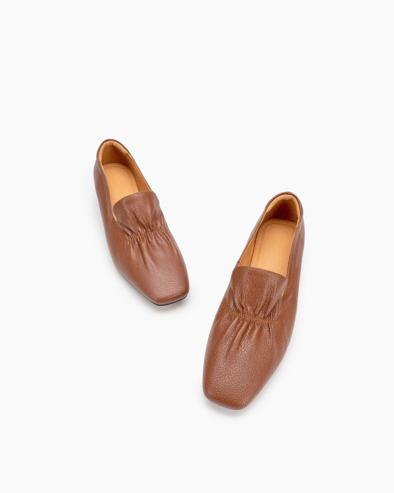 Genuine Leather Retro Square Toe Soft Loafers