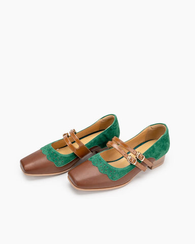 Buckle Strap Two Tone Low Block Mary Jane
