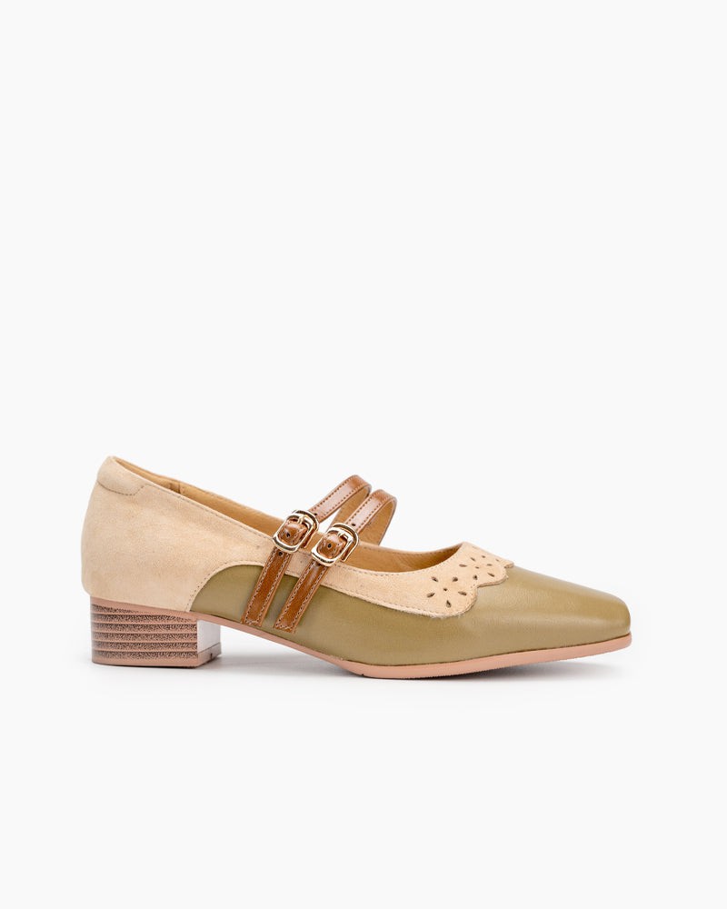 Buckle Strap Two Tone Low Block Mary Jane