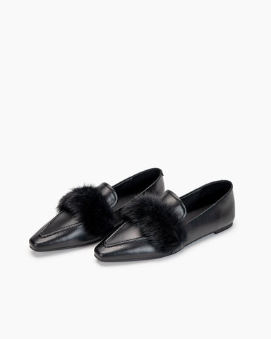 Pointed Toe Faux Fur Slip on Flat Slide Loafers