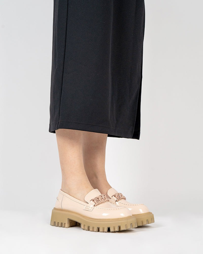 Metal Chain Comfort Chunky Heel Platform Loafers