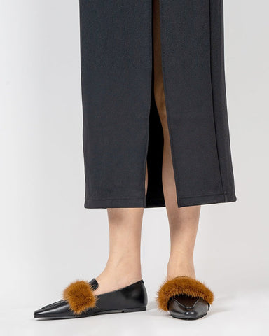 Pointed Toe Faux Fur Slip on Flat Slide Loafers