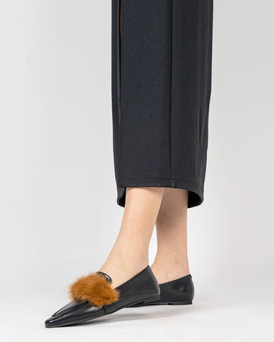 Pointed Toe Faux Fur Slip on Flat Slide Loafers