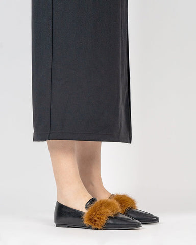 Pointed Toe Faux Fur Slip on Flat Slide Loafers