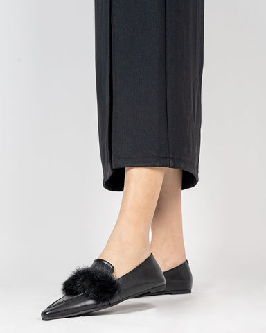 Pointed Toe Faux Fur Slip on Flat Slide Loafers