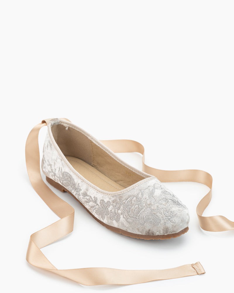 Floral Embroidery Lace-up Comfort Light Ballet Flats