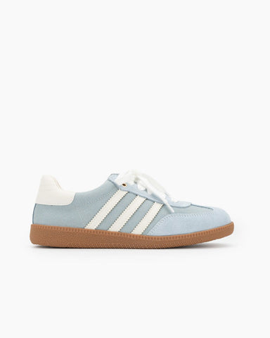 Light Blue Suede Leather Flat Sneakers