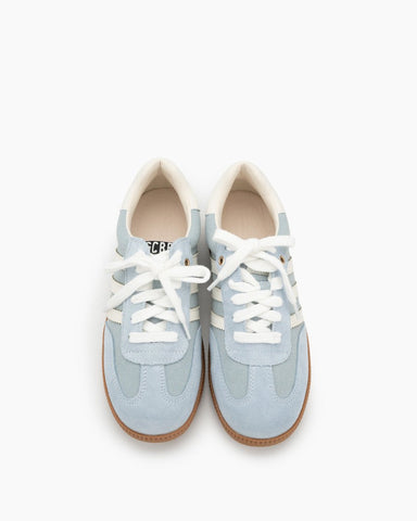 Light Blue Suede Leather Flat Sneakers