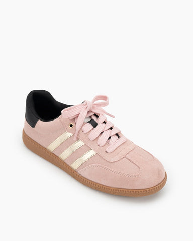 Light Pink Suede Leather Flat Sneakers