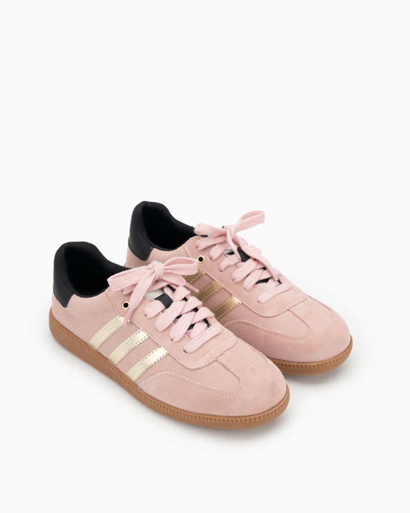 Light Pink Suede Leather Flat Sneakers
