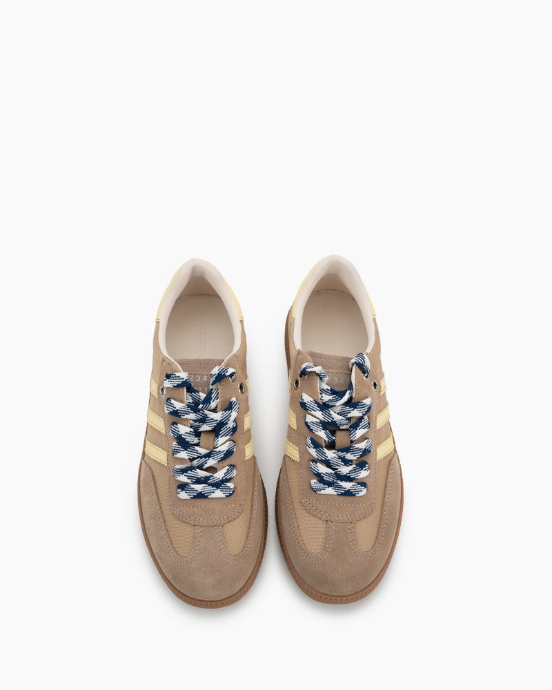Khaki Suede Leather Flat Sneakers