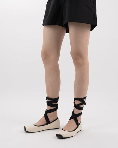 Square Toe Lace-Up Ankle Strap Ballet Flats