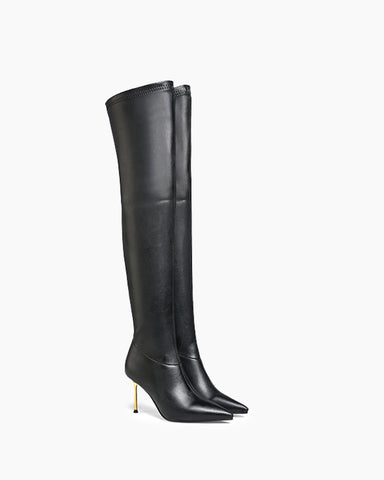 Stretch Leather Over-knee Stiletto Heel Pointed Toe Boots