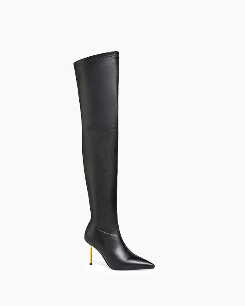 Stretch Leather Over-knee Stiletto Heel Pointed Toe Boots