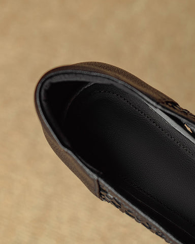 Woven Chic Buckle Comfortable Block Heel Flat Loafers