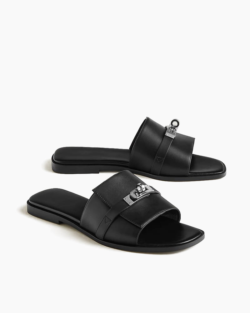 Urban-Stroll-Metal-Buckle-Leather-Slides-5